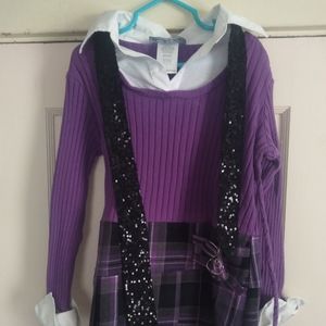 Girls Purple Plaid Schoolgirl Dress
